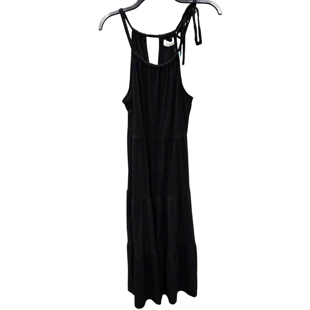 Kaileigh Whitney Maxi Dress M Black NWT Tiered Keyhole Back Tie Strap